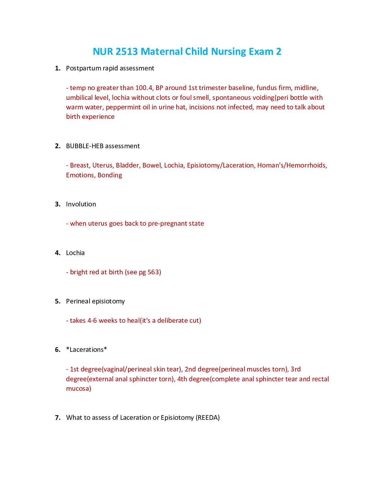 Preview of NUR 2513 / NUR2513 Exam 2: Maternal Child Nursing Exam 2 Study Guide (Latest 2021/2022) Rasmussen